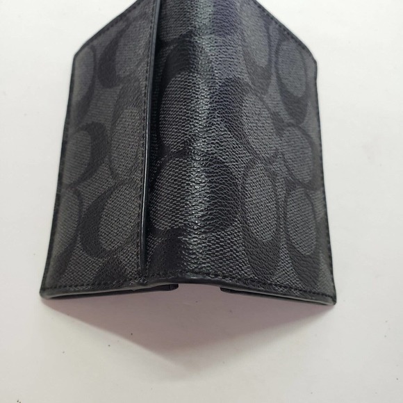 Coach Men's Black Gray Leather Small Bifold Wallet Card Holder Compact Unisex - Picture 7 of 9